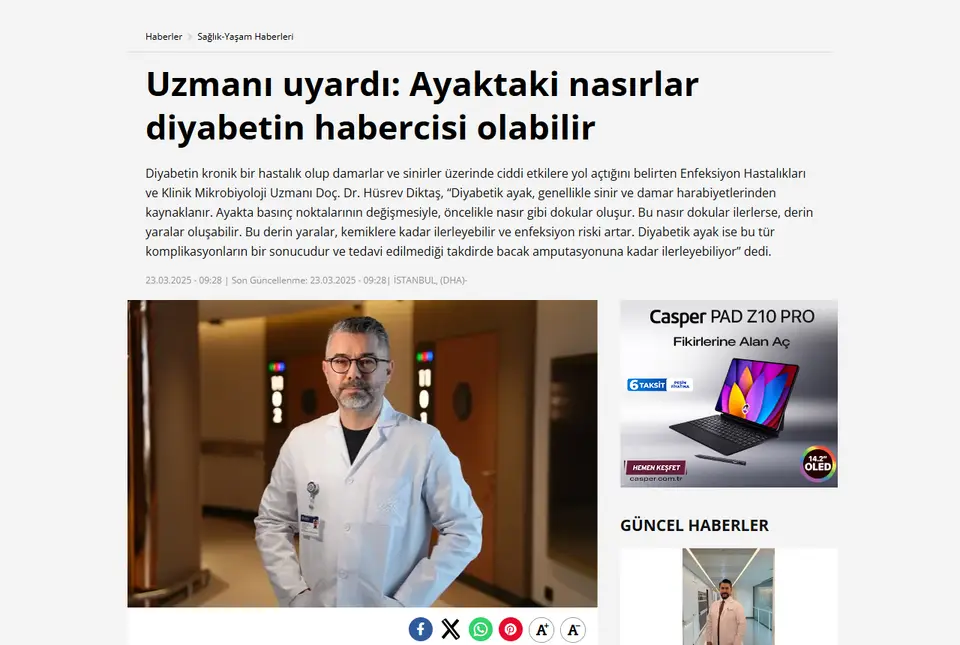 DHA haberi ekran görüntüsü: Uzmanı uyardı: Ayaktaki nasırlar diyabetin habercisi olabilir