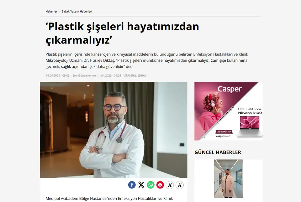 DHA haberi ekran görüntüsü: 'Plastik şişeleri hayatımızdan çıkarmalıyız'