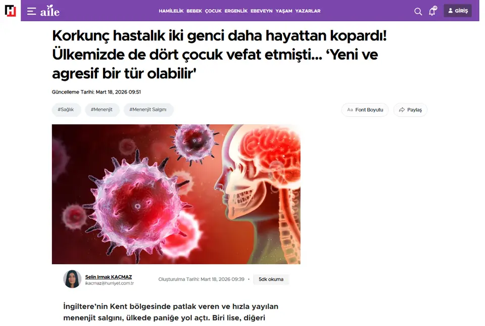 Hürriyet haberi ekran görüntüsü: Korkunç hastalık iki genci daha hayattan kopardı! Ülkemizde de dört çocuk vefat etmişti... 'Yeni ve agresif bir tür olabilir'