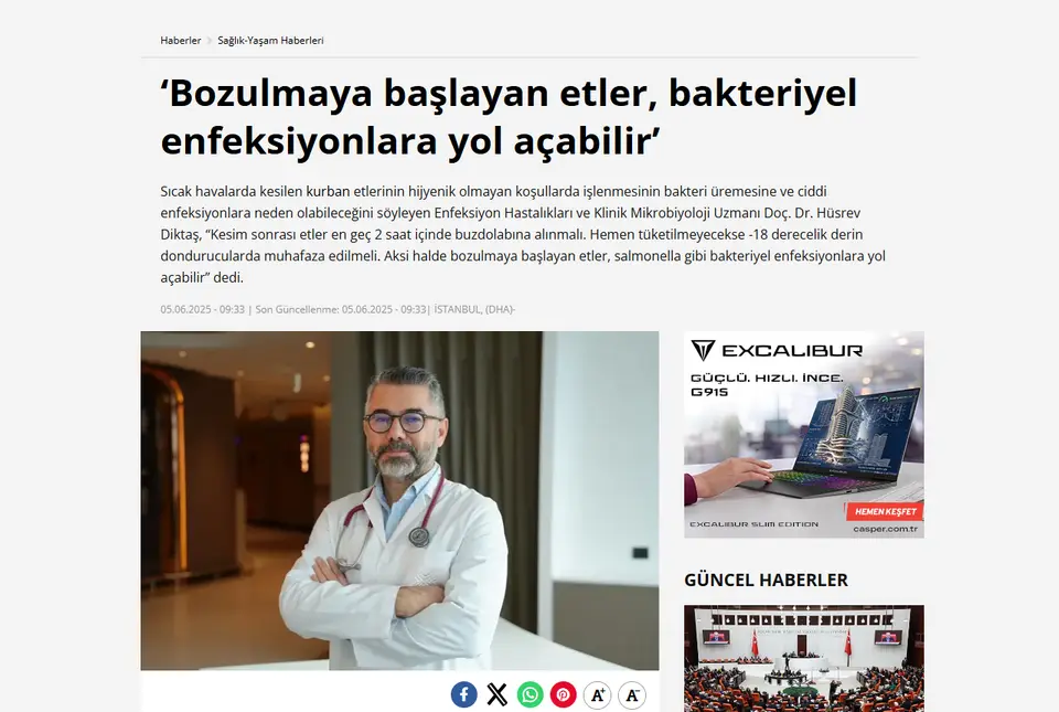 DHA haberi ekran görüntüsü: 'Bozulmaya başlayan etler, bakteriyel enfeksiyonlara yol açabilir'