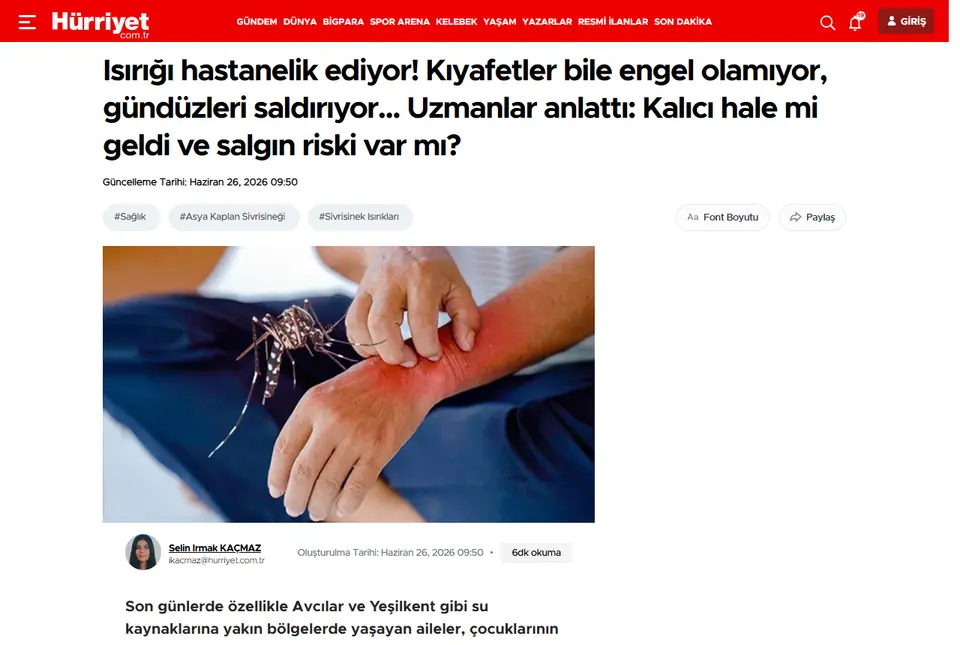 Hürriyet haberi ekran görüntüsü: Isırığı hastanelik ediyor! Kıyafetler bile engel olamıyor, gündüzleri saldırıyor... Uzmanlar anlattı: Kalıcı hale mi geldi ve salgın riski var mı?