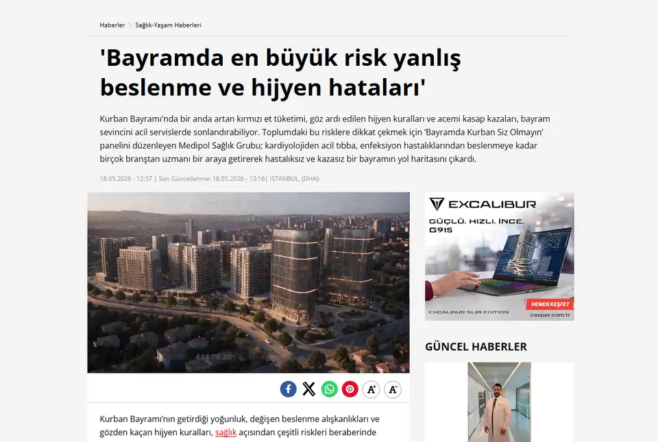 DHA haberi ekran görüntüsü: 'Bayramda en büyük risk yanlış beslenme ve hijyen hataları'