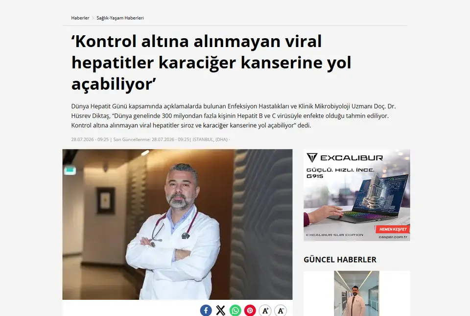 DHA haberi ekran görüntüsü: 'Kontrol altına alınmayan viral hepatitler karaciğer kanserine yol açabiliyor'